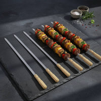 6 Pieces Stainless Steel Barbecue Skewer Heavy Duty Long Wooden Handle Skewer Food Grade Bbq Kebab for Picnic