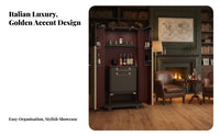 Luxury Design Solid Wood Wine Cabinet LED Lights Wine Cabinet with Glass Doors Adjustable Shelves Modern Lighted Home Bar Multi-Functional for Entertainers, Homeowners, Adults, Living Room, Mansion, Entertainment Area, Hotel Suite