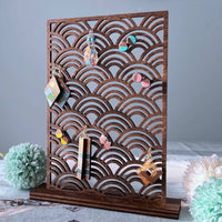 Chinese Design Wooden Earring Display Stand Decorative Desktop Earring Rack Elegant Design Hollow-out Jewelry Organizer Long-Lasting Wood Construction for Dresser, Vanity, Bedroom