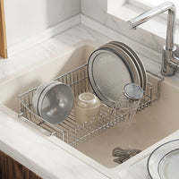 Extendable Sink Rack, 304 Stainless Steel Dish Rack Over the Sink Rack, Space Saving Over Sink Organizer for Apartment Kitchen and Dorm Room