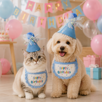 Embroidered Dog Birthday Pet Costume Set, Spotted Cotton-Polyester Bib & Hat, Dog Birthday Present for Pet Owners