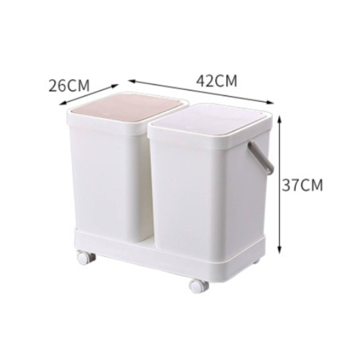 3-Compartment Trash Can Space Saving Wheeled Sorting Bin Lightweight for Home