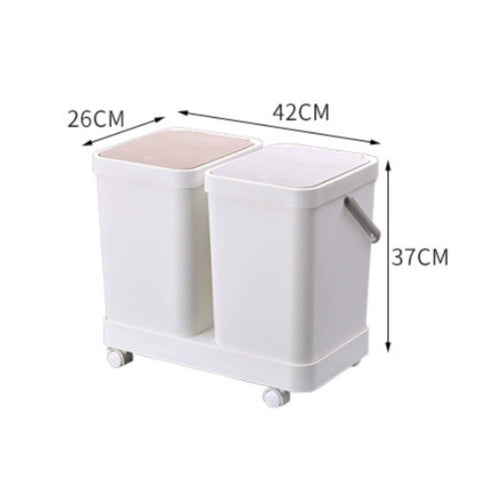 3-Compartment Trash Can Easy to Move Wheeled Sorting Bin Handle Design for Home