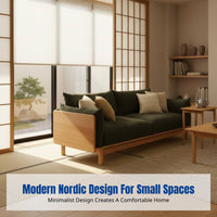 Nordic Solid Wood Sofa, Modern Minimalist Fabric Couch, Living Room Set, Walnut Wood, Removable Cover