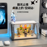 手办展示盒带灯太空舱盲盒收纳展示架积木防尘泡泡玛特模型收纳盒