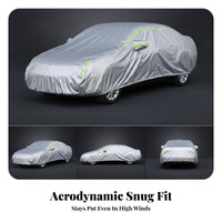Full-Coverage Sedan Car Cover Elasticized Car Cover with Mirror Pockets Reflective for Outdoor Parking, Winter Storage