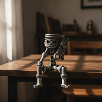 Mechanical Statue Silver Toned Robot Compact Ornament for Office