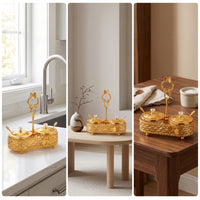 2 Pieces Condiment Jars with Lids and Spoons Golden for Kitchen Countertop