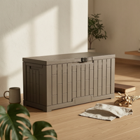 Resin Outdoor Storage Chest Rectangular Outdoor Storage Box Hinged Lid Lockable Container for Patio, Garden, Poolside
