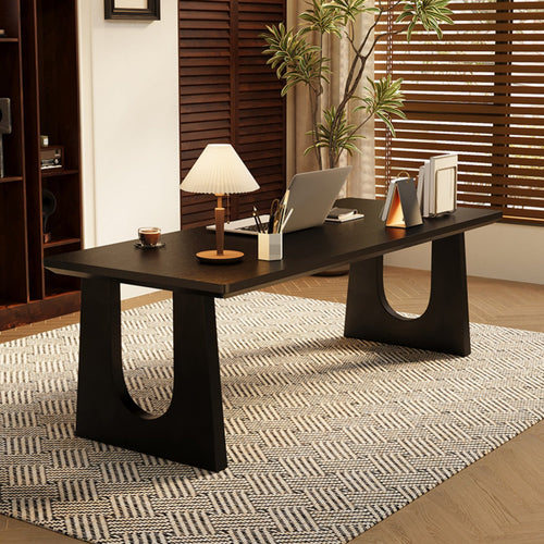 Solid Wood Dining Table Rectangular Table Household Furniture Kitchen Table Modern Minimalist Desk Thick Wood Slab Surface with U Shaped Legs Suitable for Dining Room Home Office Meetings