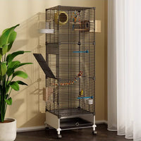 Large Bird Cage for Parrots with Breeding Box, 3-Tier, with Wheels