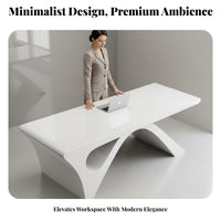 Contemporary White Office Desk High Gloss Finish Glossy White Manager Desk Spacious Desktop Curved Leg Consultation Table for Executives