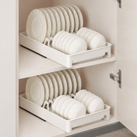 Dish Drying Rack, Cabinet Storage, Extendable, Drawer-Type, Warm White, Fits 10 Plates & 10 Bowls