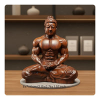 Seated Muscle Buddha Figurine Creative Gift Wooden Bodybuilder Buddha for Office