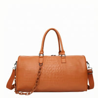 Detachable Shoulder Strap Crocodile Embossed Duffel Water-Resistant Crocodile Embossed Duffel Bag Zippered