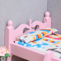 1:12娃娃屋dollhouse迷你家具模型儿童房微缩场景粉色双层床叠床
