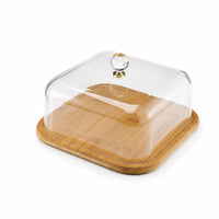 Bamboo Food Cover Crystal Knob Acrylic Food Dome for Countertop