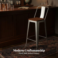 Metal Frame High Stool with Backrest Industrial Style Bar Height Seating