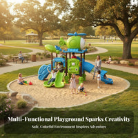 Combination Slide Playset Anti-Slip Handrails Multi-Activity Play Center Easy Climb Steps Amusement Park Equipment for Young Children, Kindergarten