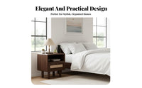 Nightstand with Rattan Drawer Retro Design Rattan Front End Table for Homeowners