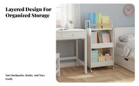 Multi-Tier Storage Trolley Movable with casters Tiered Rolling Shelf for Students