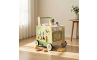 Multifunctional Baby Push Toy with Kitchen Toy Educational Toy Kitchen with Wheels Sensory Wooden Activity Push Toy Sturdy for Toddlers, Nursery, Daycare