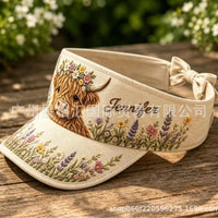 跨境新品Highland Cow Sun Visor Hat个性化花卉高地牛运动遮阳帽