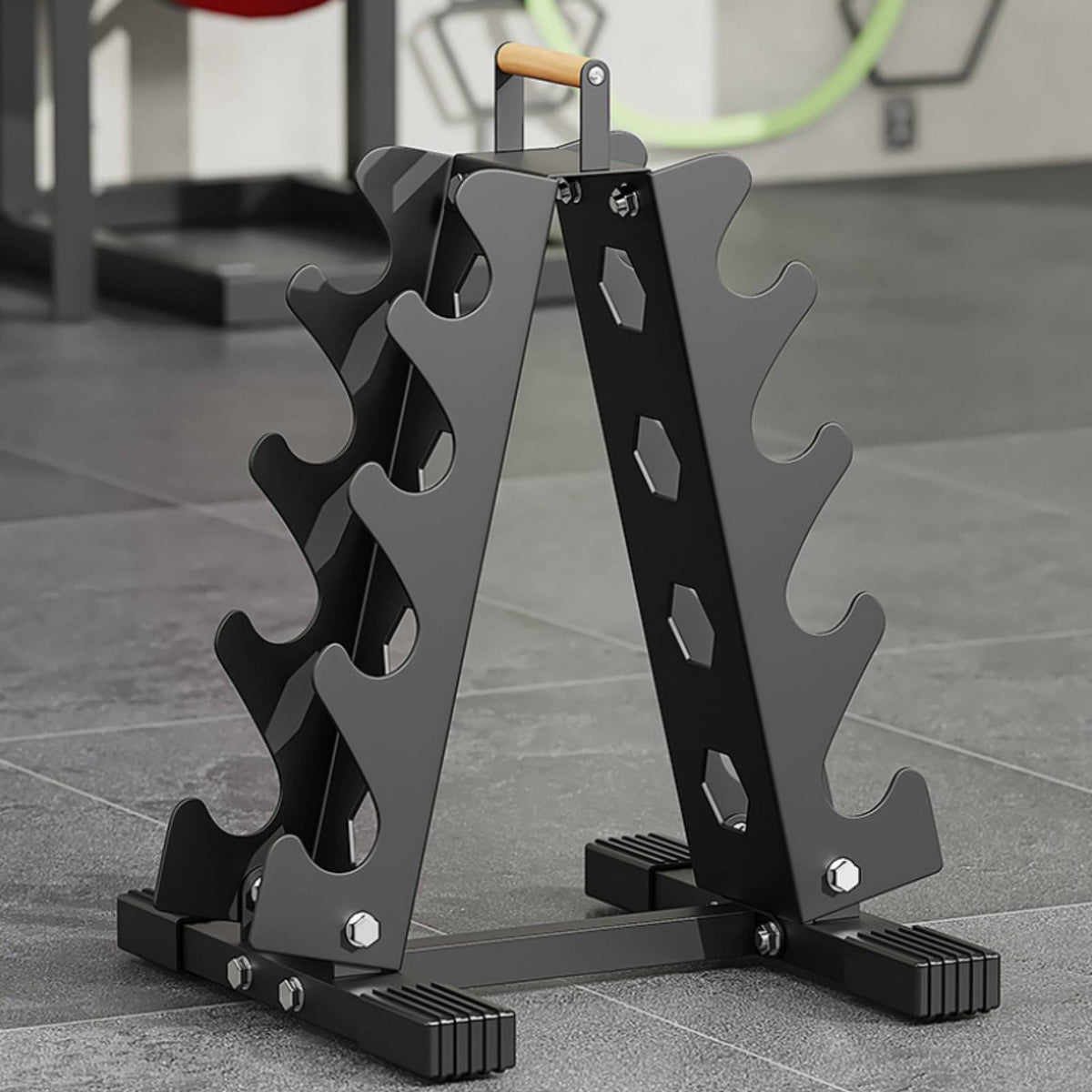 4-Tier Dumbbell Rack Wooden Handle Four-Tier Dumbbell Rack Compact for Home Gym