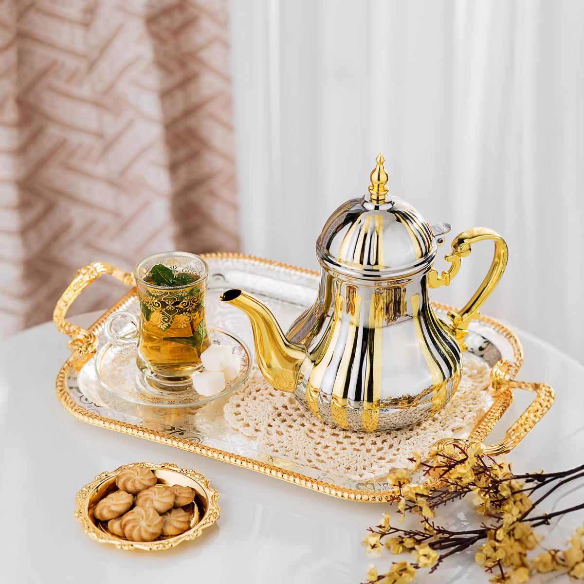 Stainless Steel Moroccan Teapot with Gold Finish