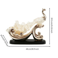 Peacock Figurine Translucent Sculpture with Base Textured for Art Collectors