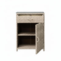 Rolling Wickerdesign Cabinet Woven Texture Wicker Organizer Universal Mobile Design Ample Storage Space for Patio Owners