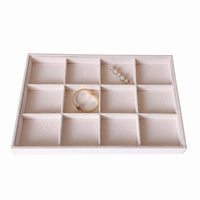 Jewelry Storage Tray with Pearl Velvet, Beige-Pink, for Rings, Earrings, Bracelets, Display