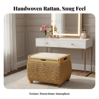 Woven Storage Ottoman With Removable Lid Round Lidded Storage Pouf Space-Saving