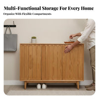 Fluted Door Cupboard Nordic design Sideboard Walnut Color Finish Multi-Functional for Apartment Dwellers, Adults, Kitchen