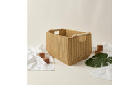 Basket with Wooden Handles Rectangular Rattan Style Basket Open-Top Storage Container Box for Shelves, Closet, Living Room