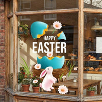 Easter Window Cling Removable Bunny Egg Window Sticker Easy Application Happy Easter Glass Decal for Shop Owners, Kids, Panes, Retail Stores, Office