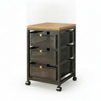 Kitchen Storage Rack with Wooden Top Mobile Pull-out Basket Organizer