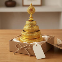 Gilded Tiered Mandala Plate Copper-Alloy Mandala Offering Plate Multi-Tier Ritual Object Ornate for Buddhist Practitioners, Display