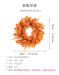 跨境万圣节秋季枫叶花环 塑料藤感恩节桉树叶挂件丰收节门饰花圈