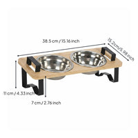 Bamboo Cat Feeder Tilted Angle Cat Food and Water Bowl Set Easy to Clean