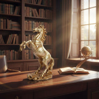 Desktop Horse Ornament Gold Foil Finish Rearing Horse Statue for Living Room