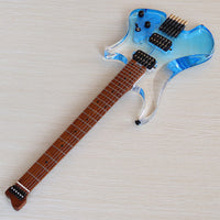 30-inch Headless Acrylic Electric Guitar with Blue Gradient