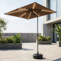 Half Patio Umbrella with Solar LED Lights Space-Saving Patio Umbrella with Lights Height-Adjustable Half Parasol for Balcony, Outdoor Dining Area