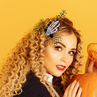 Halloween Mesh Bone Claw Hair Clip and Butterfly Side Clip Costume Accessory