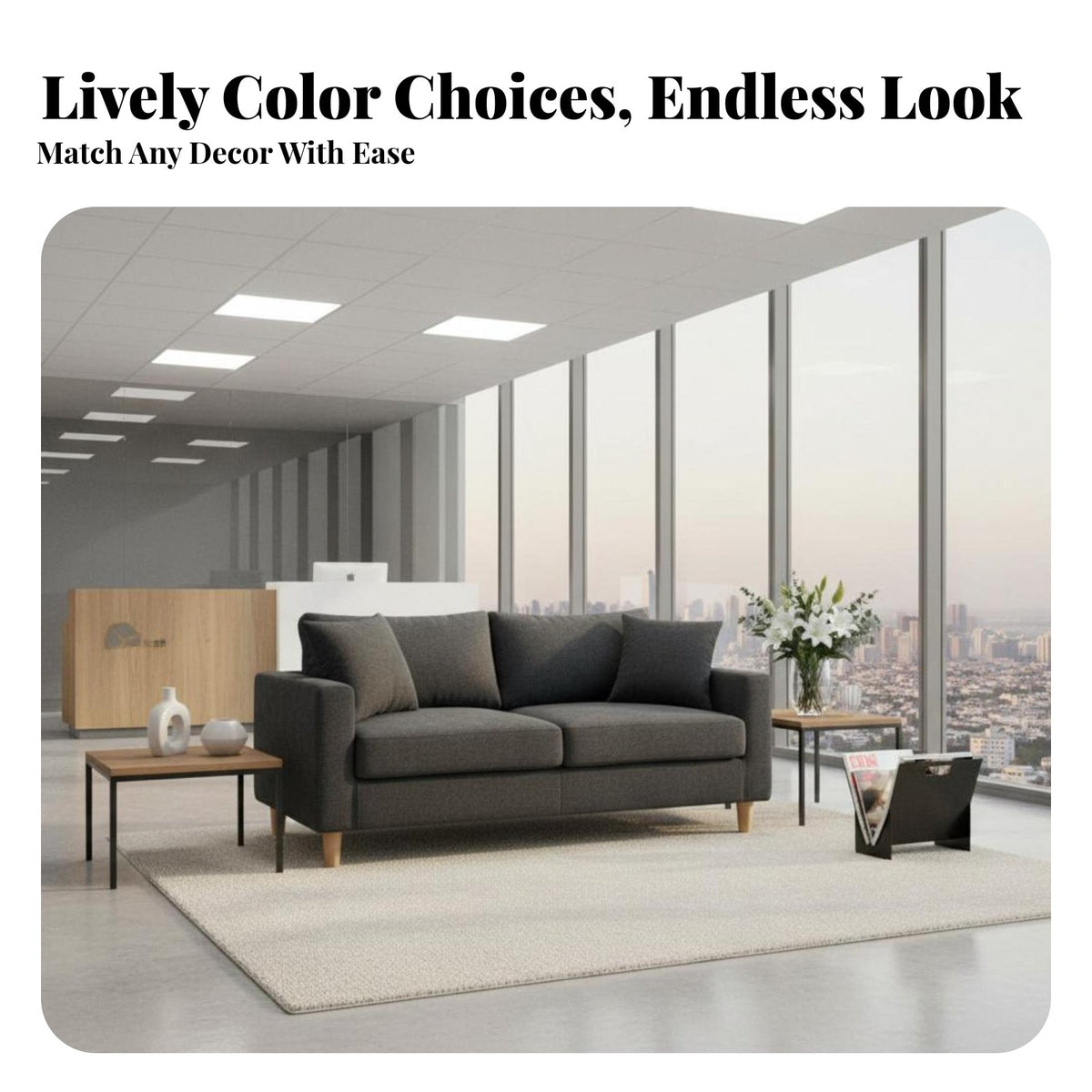firm-density Foam pad Fabric Armchair with Wooden Legs sturdy Wood Frame Commercial Furniture Multiple Color choices Reception Couch Minimalist design for Business Owners, Office Managers, Interior Designers, Waiting Room, Lounge