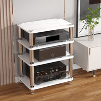 Reinforced Glass Audio Rack Sturdy Construction Shock-Absorbing Amplifier Stand Stainless Steel Columns Stereo System Equipment Stand for Living Room