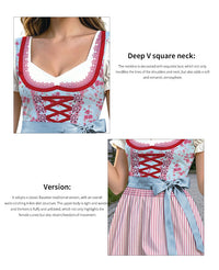 2026 Munich Oktoberfest Dress Floral Puff Sleeve High-Waist Tie-Back Halloween Costume