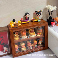 Walnut Wood Dustproof Display Case for Blind Boxes and Figures with Flip Lid