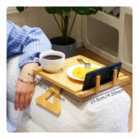Bamboo Couch Armrest Tray Easy to Move Attach-on Sofa Side Table Multi-Purpose