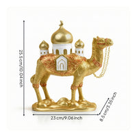 Camel Figurine with Mosque Golden Decor Tabletop for Collectors